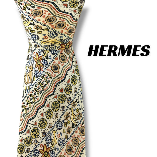 【7306】良品ー可品！エルメス　ネクタイ　オフホワイト系