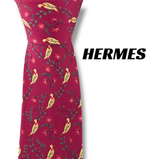 【7307】美品！エルメス　ネクタイ　レッド系