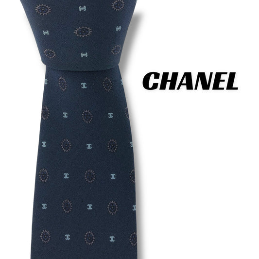 【7323】良品！シャネル　ネクタイ　ネイビー系
