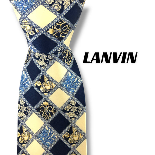 【7324】良品！ランバン　ネクタイ　ネイビー系　クリーム系