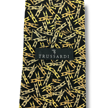 【7328】良品！トラサルディ　ネクタイ　ブラック系　クリップ柄