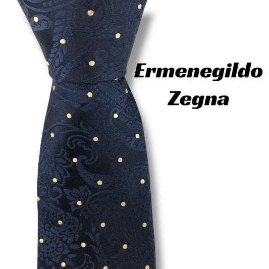 【7329】美品！ゼニア　ネクタイ　ネイビー系　ペイズリー