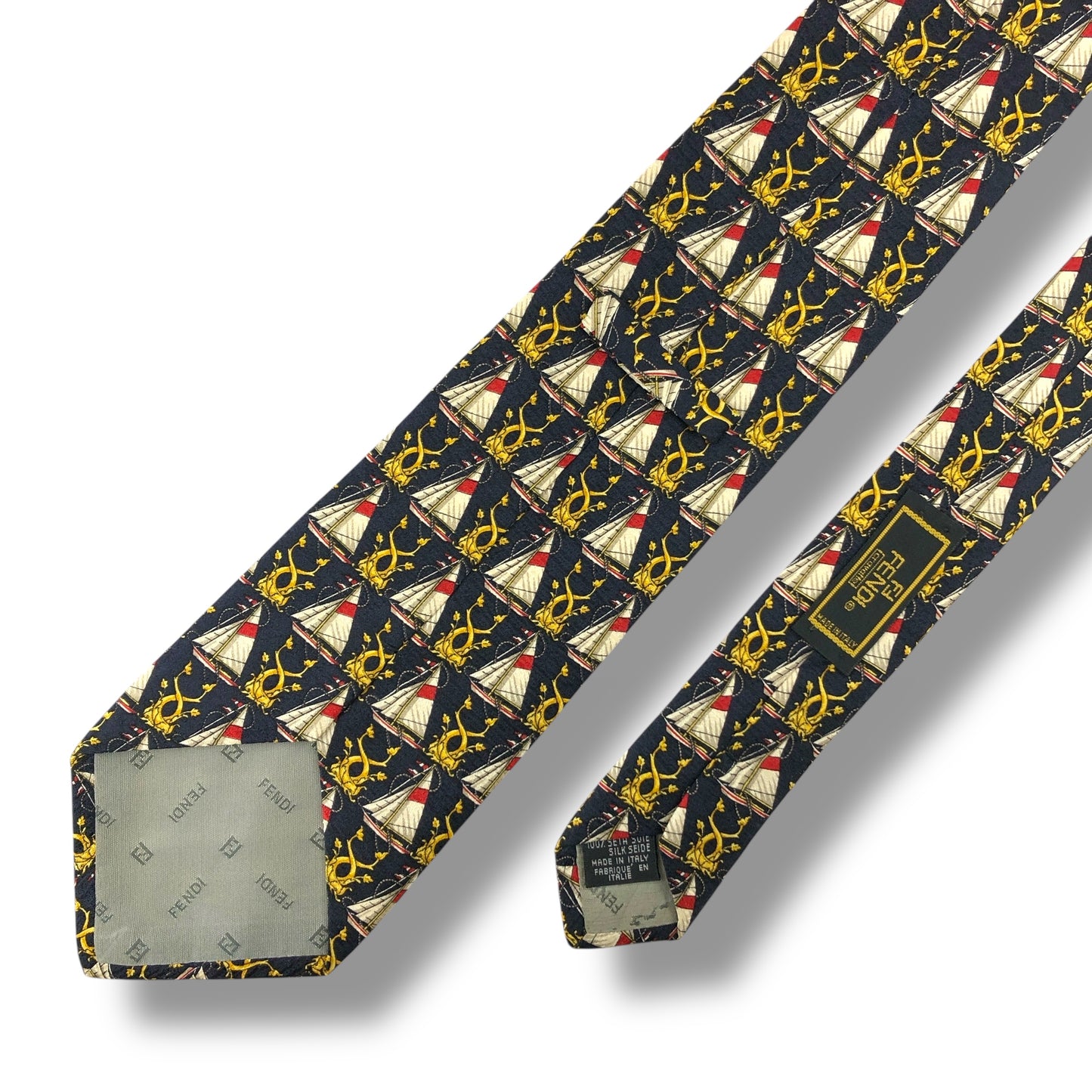 【7332】良品！フェンディ　ネクタイ　ダークネイビー系　ヨット柄