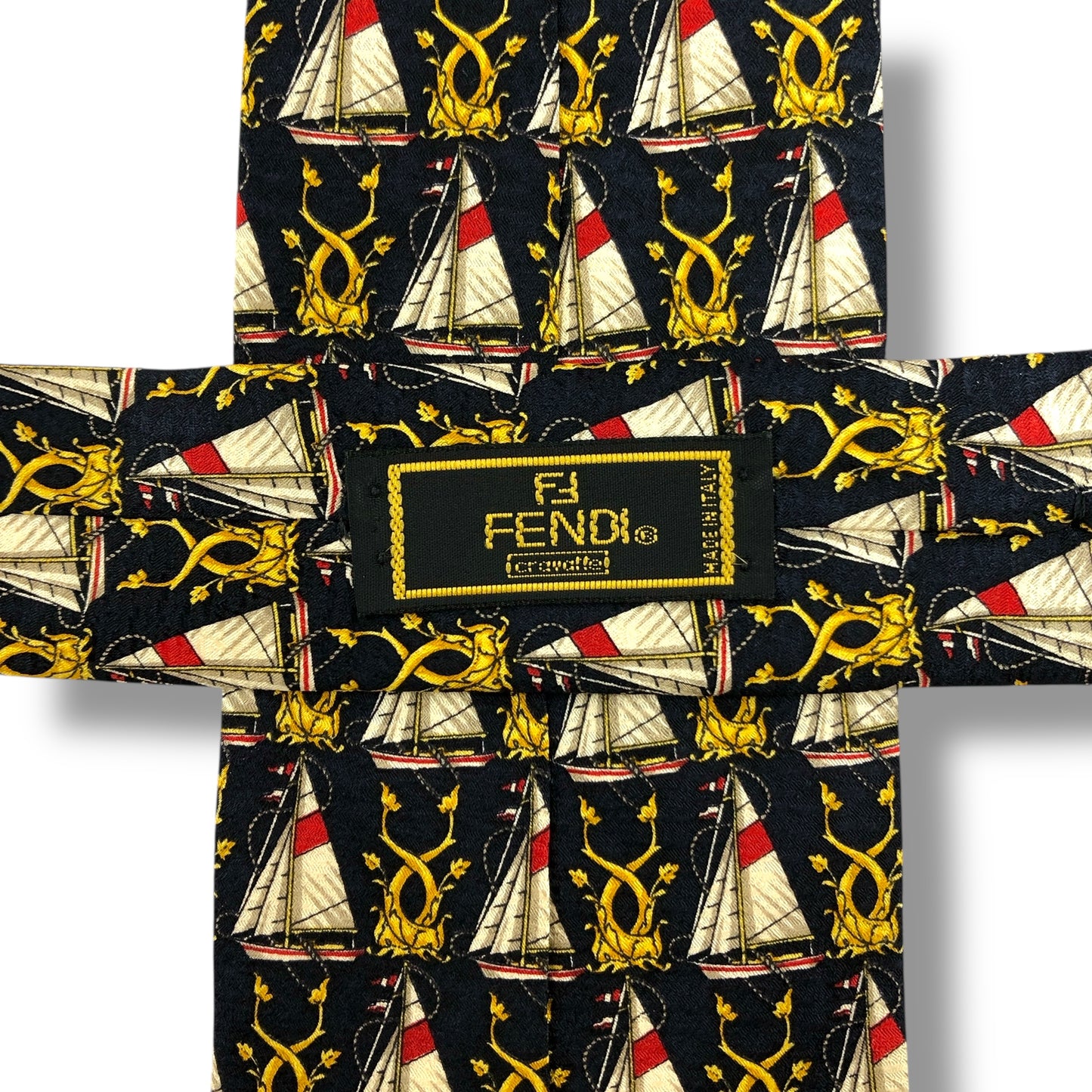 【7332】良品！フェンディ　ネクタイ　ダークネイビー系　ヨット柄