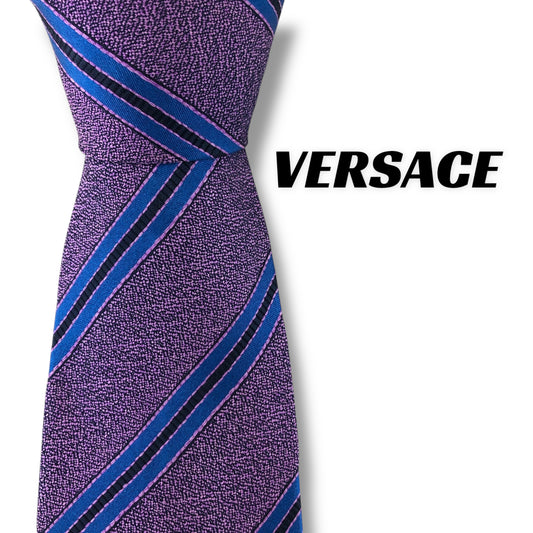 【7333】美品！ヴェルサーチ　ネクタイ　紫系　メデューサ　ストライプ