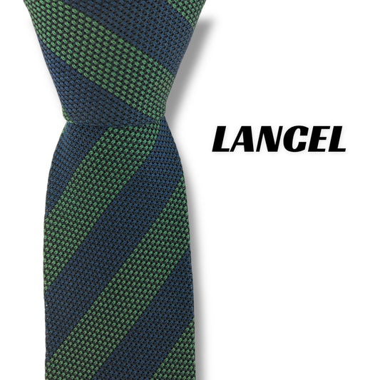 【7335】美品！ランセル　ネクタイ　グリーン系　ブルー系　ストライプ柄