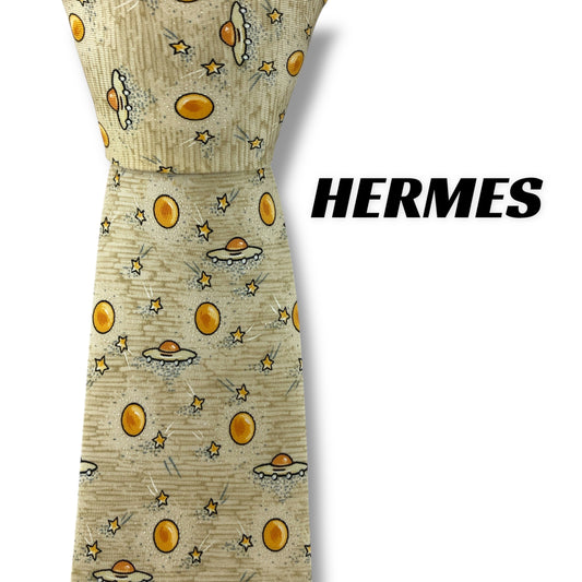 【7340】美品！エルメス　ネクタイ　ベージュ系