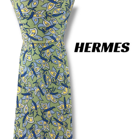 【7350】美品！エルメス　ネクタイ　黄緑系