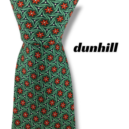 【7358】美品！ダンヒル　ネクタイ　グリーン系　花柄