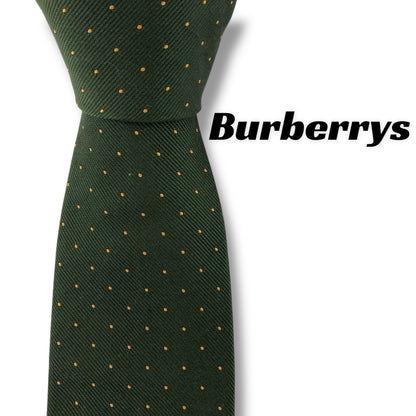 【7360】良品！バーバリー　ネクタイ　緑系　ホースロゴ　ドット柄