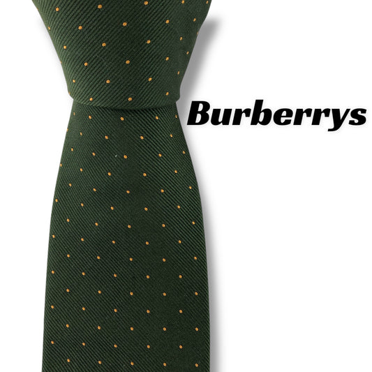 【7360】良品！バーバリー　ネクタイ　緑系　ホースロゴ　ドット柄