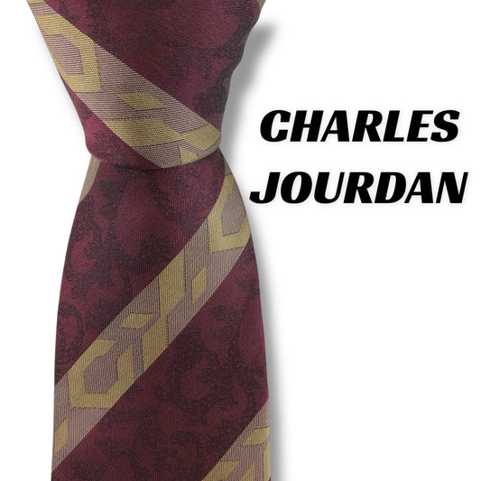 【7362】美品！シャルルジョルダン　ネクタイ　ワインレッド系　