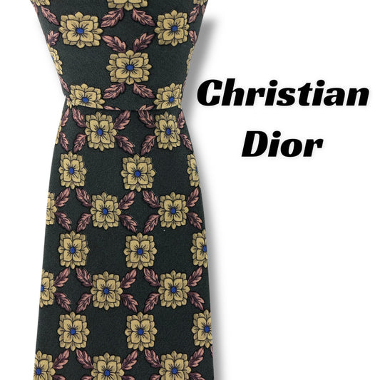 【7368】美品！クリスチャンディオール　ネクタイ　グレー系　花柄柄