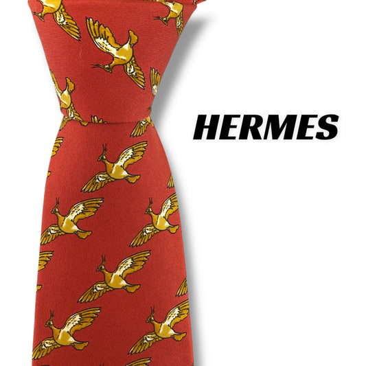 【7374】良品！エルメス　ネクタイ　オレンジ系