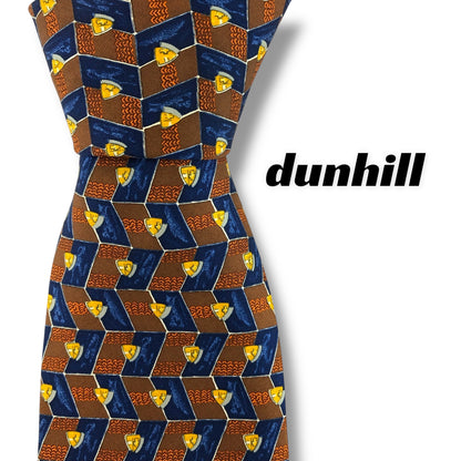 [7377] Beautiful item! Dunhill tie in brown and blue 