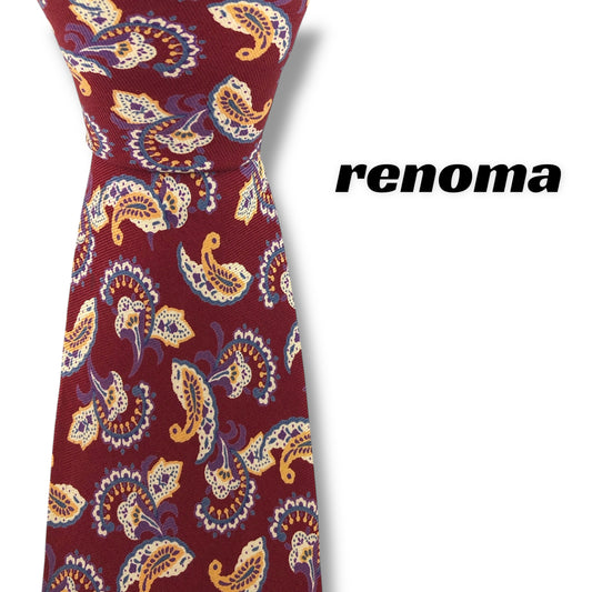 [7390] Good quality! Renoma necktie, red, paisley pattern 