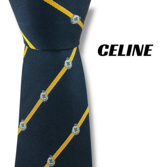 【7394】良品！セリーヌ　ネクタイ　ネイビー系　マカダム　ストライプ