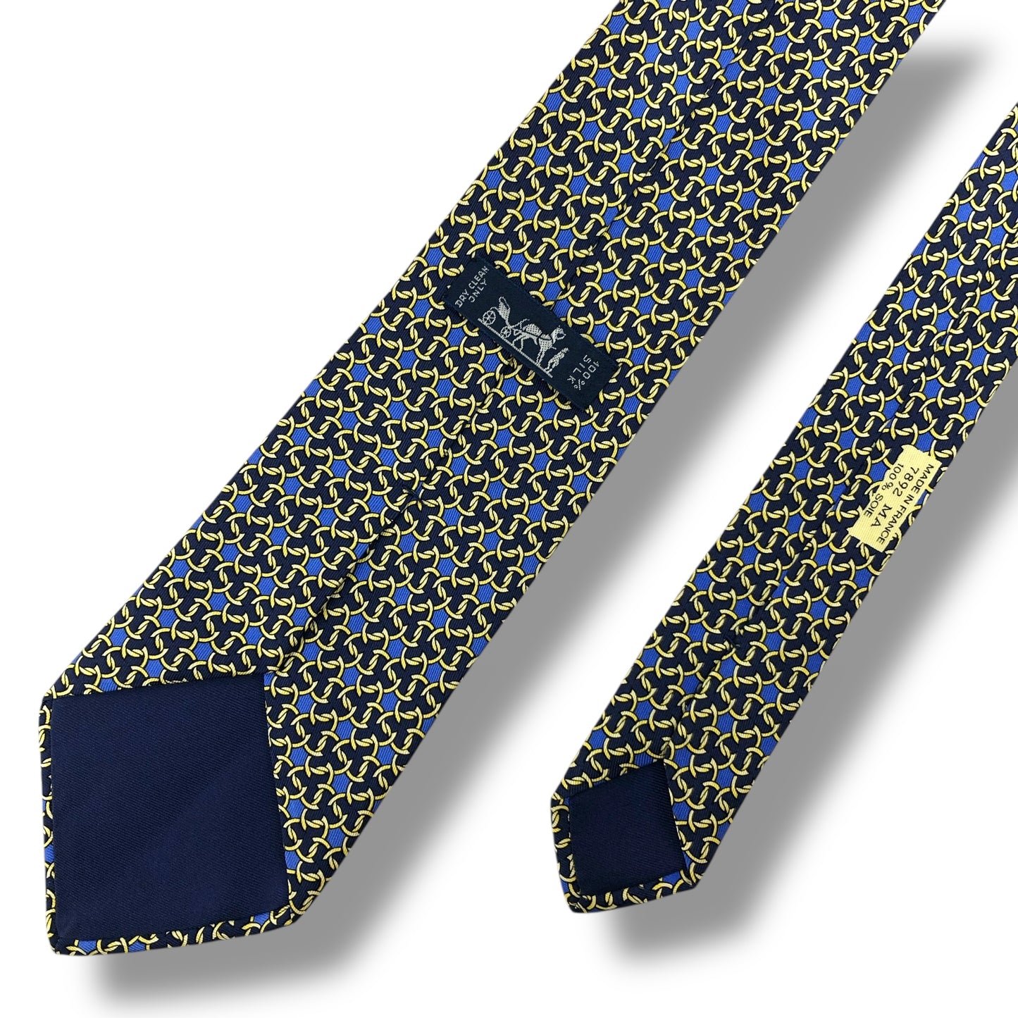 【7398】良品！エルメス　ネクタイ　ネイビー系