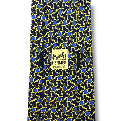 【7398】良品！エルメス　ネクタイ　ネイビー系