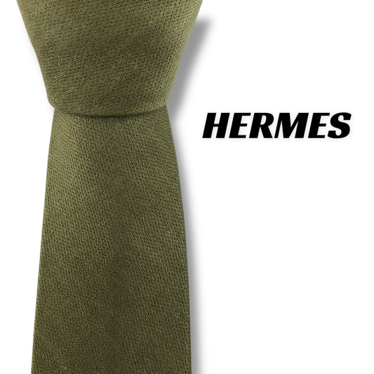 【7401】可品！エルメス　ネクタイ　グリーン系