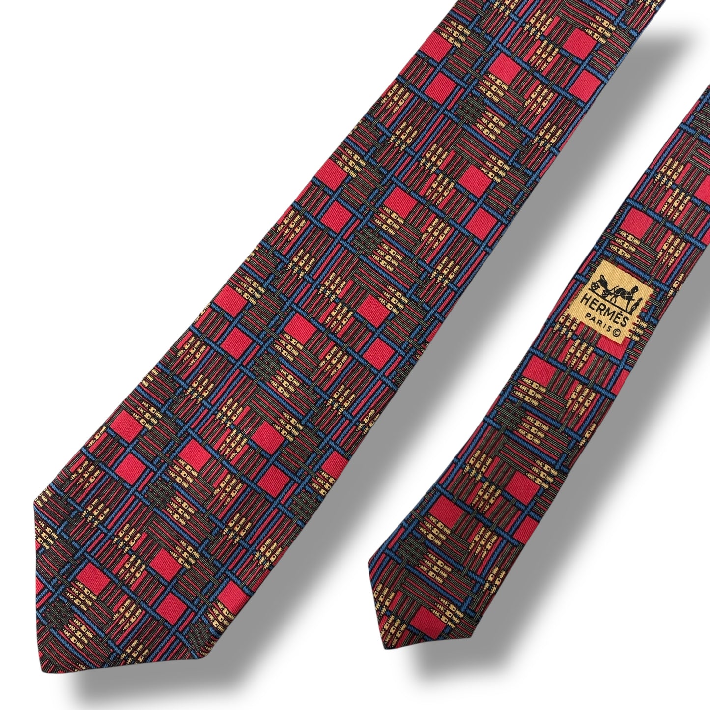 【7403】美品ー良品！エルメス　ネクタイ　レッド系