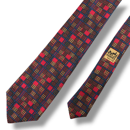 【7403】美品ー良品！エルメス　ネクタイ　レッド系