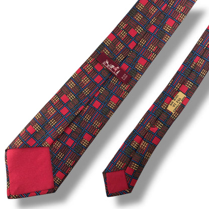 【7403】美品ー良品！エルメス　ネクタイ　レッド系