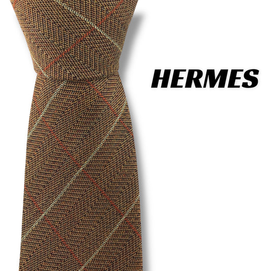 【7405】美品ー良品！エルメス　ネクタイ　ブラウン系
