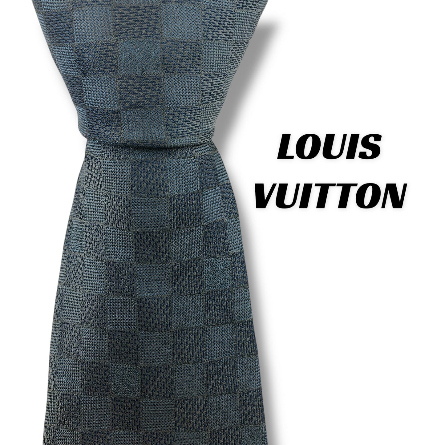 【7407】美品！ルイヴィトン　ダミエ　ネクタイ　水色系　