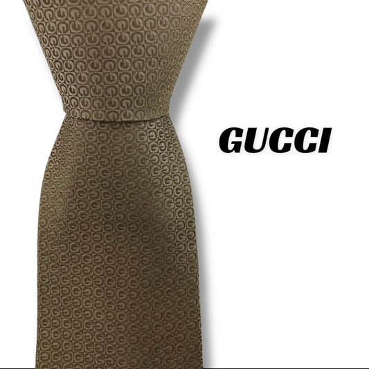 【7409】美品！グッチ　ネクタイ　ゴールド系　G柄