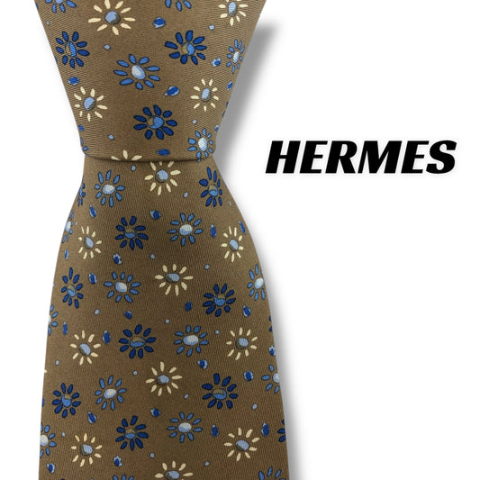 【7411】良品！エルメス　ネクタイ　ベージュ系