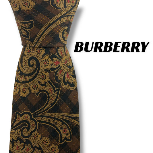 [7427] Beautiful item! Burberry tie, brown, paisley 