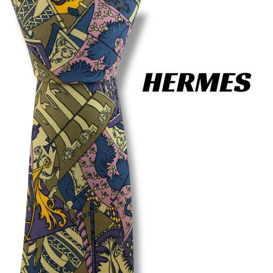 [7430] Beautiful item! Hermes tie, purple, all-over pattern 