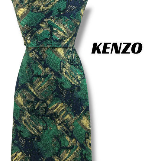 【7437】美品ー良品！ケンゾー　ネクタイ　グリーン系