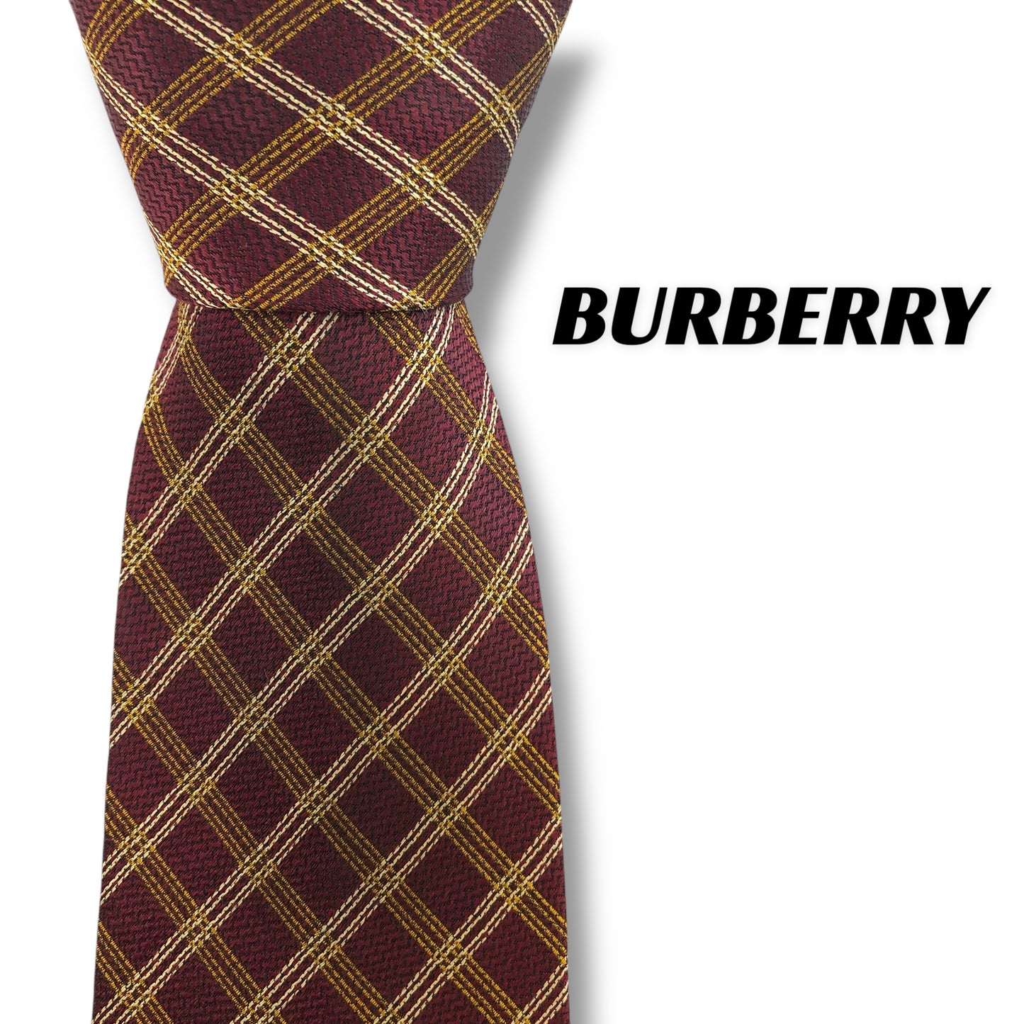 [7438] Good quality! Burberry tie, Bordeaux, check pattern 