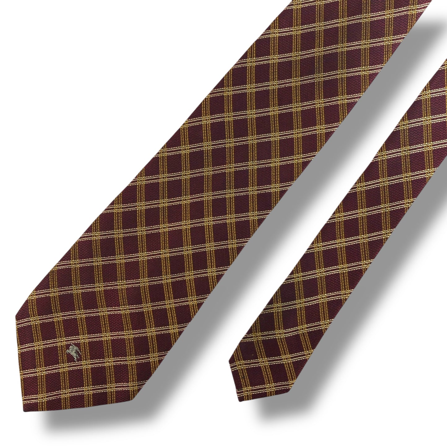 [7438] Good quality! Burberry tie, Bordeaux, check pattern 