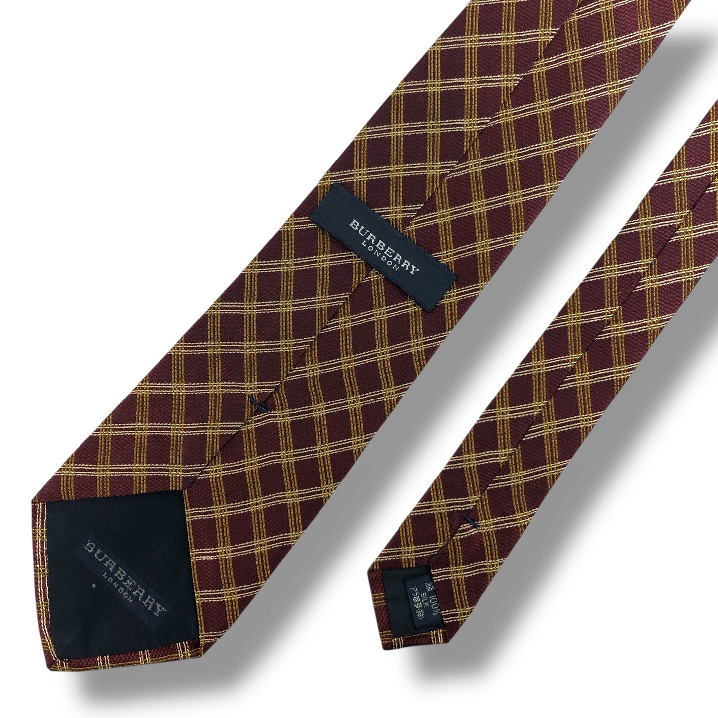 [7438] Good quality! Burberry tie, Bordeaux, check pattern 