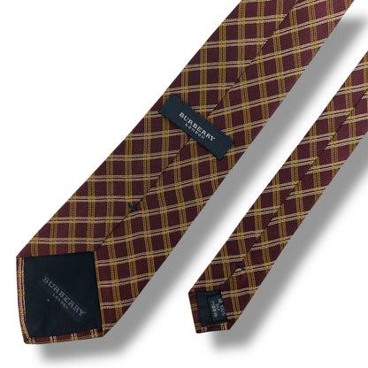 [7438] Good quality! Burberry tie, Bordeaux, check pattern 