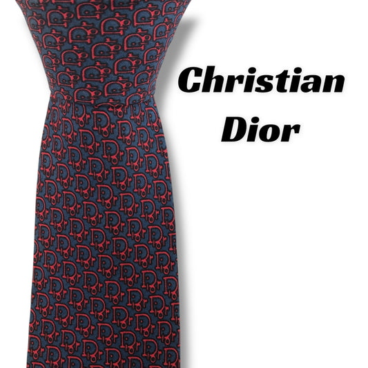【7441】良品！ディオール　ネクタイ　ブルー系　レッド系　トロッター