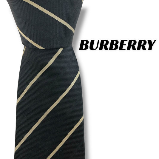 【7444】良品！バーバリーブラックレーベル　ネクタイ　ブラック系　ストライプ