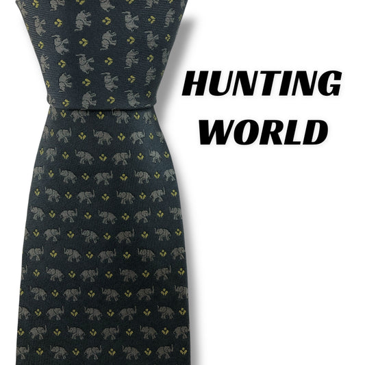 [7454] Good quality! Hunting World tie, grey, elephant pattern 