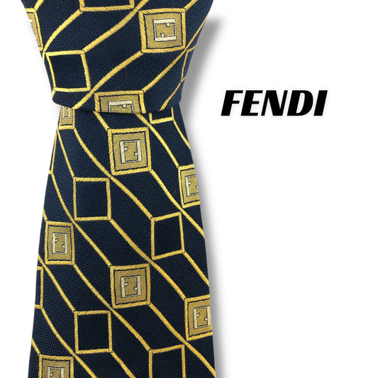 [7458] Beautiful item! Fendi tie, navy, FF pattern, Zucca 