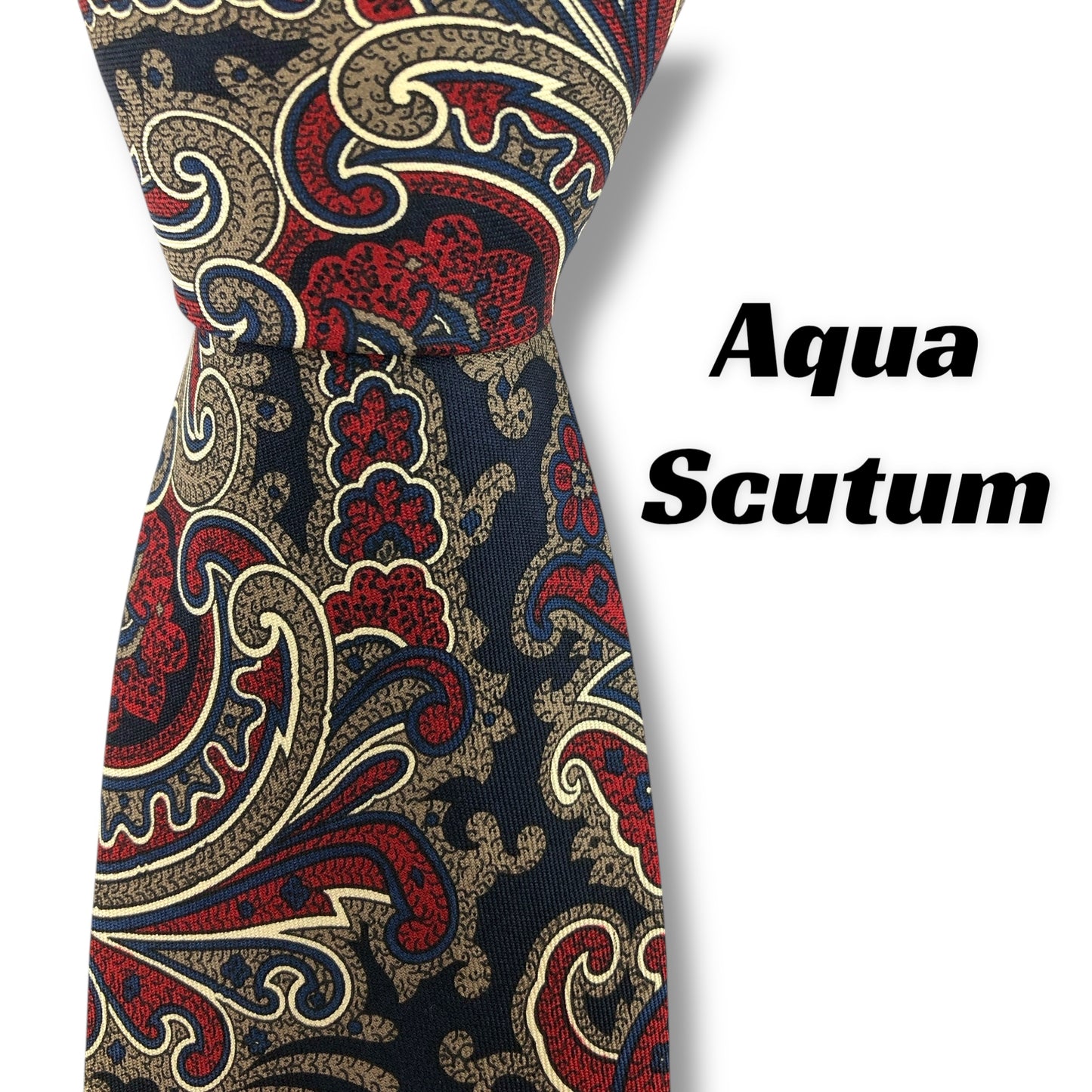 【7482】美品！アクアスキュータム　ネクタイ　ネイビー系　レッド系