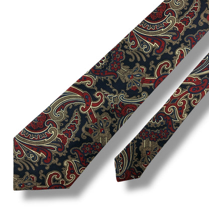 【7482】美品！アクアスキュータム　ネクタイ　ネイビー系　レッド系