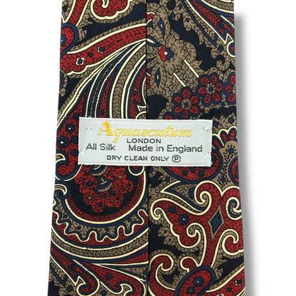 【7482】美品！アクアスキュータム　ネクタイ　ネイビー系　レッド系