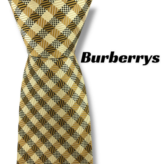 【7483】美品！バーバリー　ネクタイ　イエロー系　ゴールド系