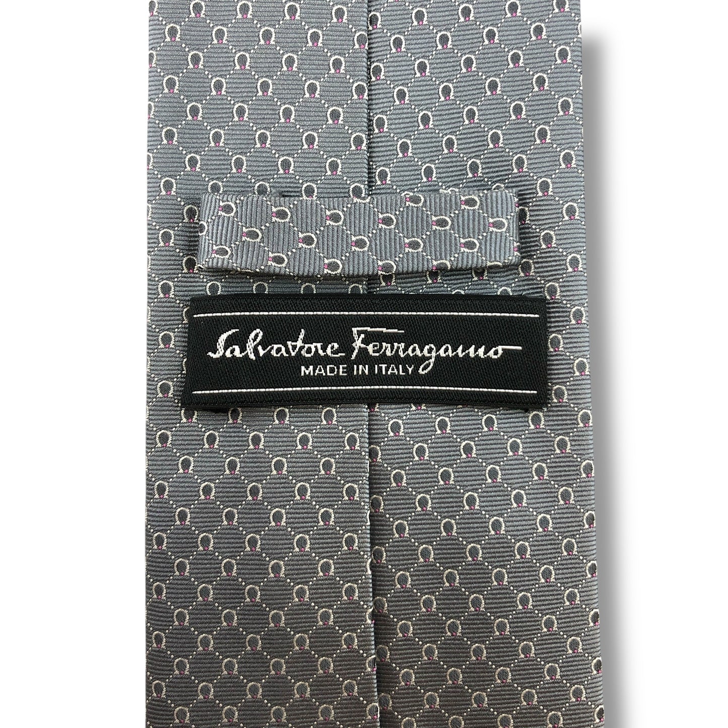 【7485】良品！サルヴァトーレフェラガモ　ネクタイ　グレー系　ガンチーニ柄