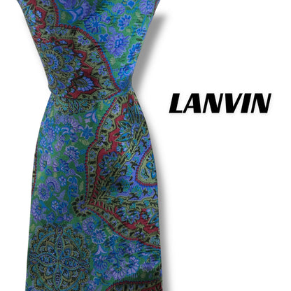 【7489】美品！ランバン　ネクタイ　ブルー系×グリーン系