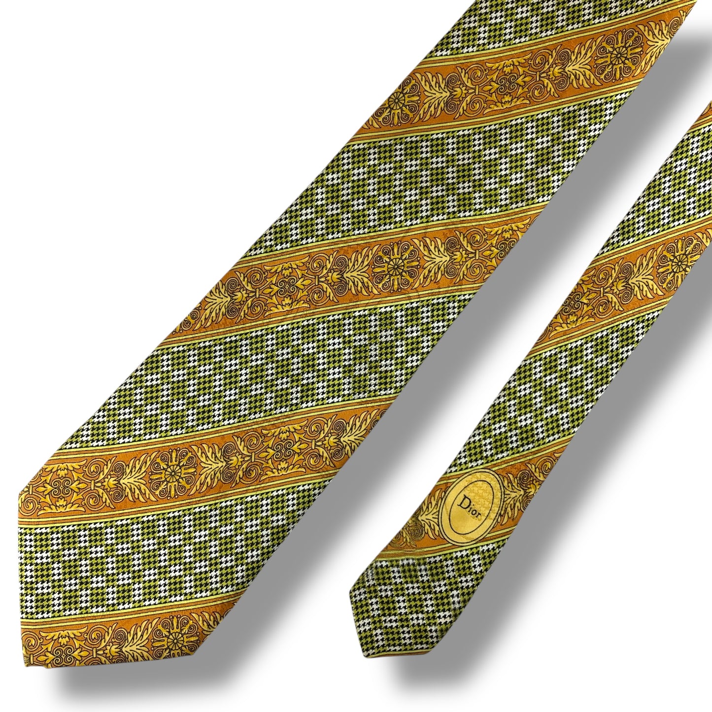 【7515】良品！クリスチャンディオール　ネクタイ　黄緑系　オレンジ系