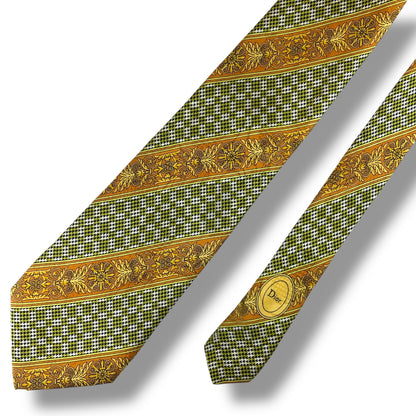 【7515】良品！クリスチャンディオール　ネクタイ　黄緑系　オレンジ系